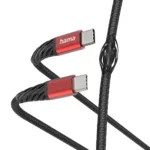 Hama 00201542 Extreme Charging Cable, USB-C – USB-C 1.5m Nylon black/red