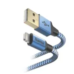 Hama 00201553 Reflective Charging Cable, USB-A – Lightning 1.5m Nylon blue