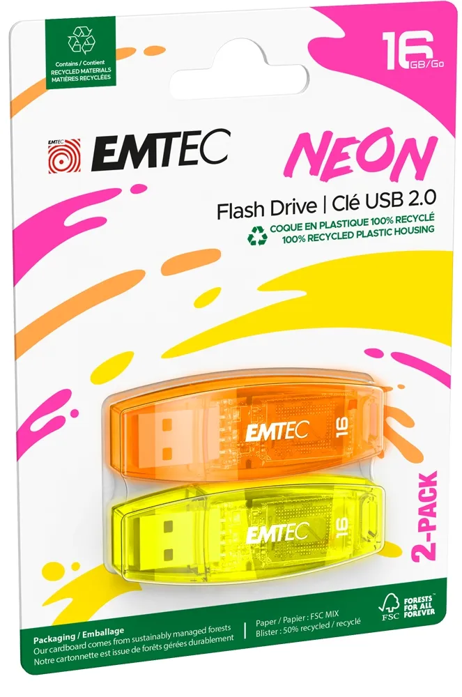 mobilux-ecmmd16gc410p2n Emtec USB2.0 C410 16GB Neon 2 pcs