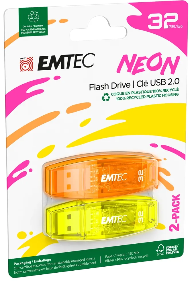 mobilux-ecmmd32gc410p2n Emtec USB2.0 C410 32GB Neon 2 pcs