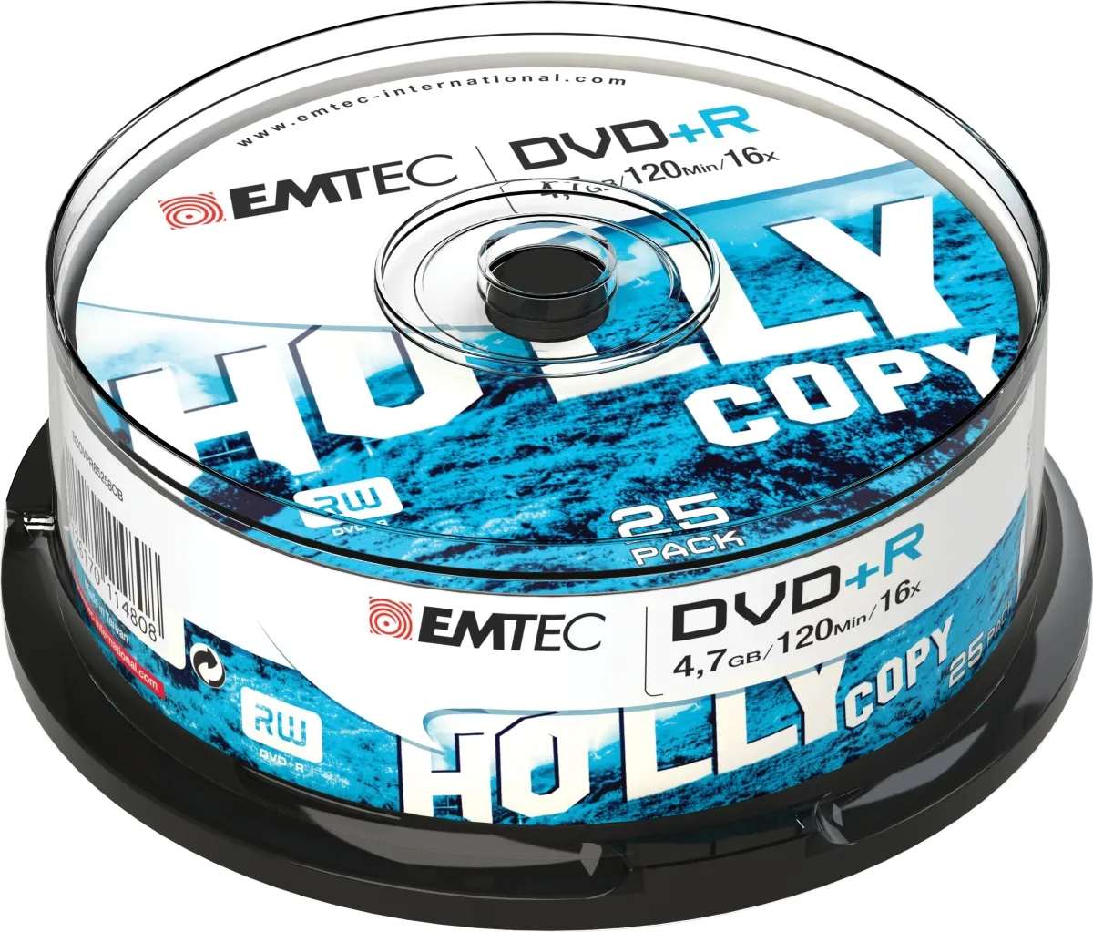 mobilux-ecovpr472516cb Emtec DVD+R 4,7GB 16x Holly Copy 25 pcs Cake Box