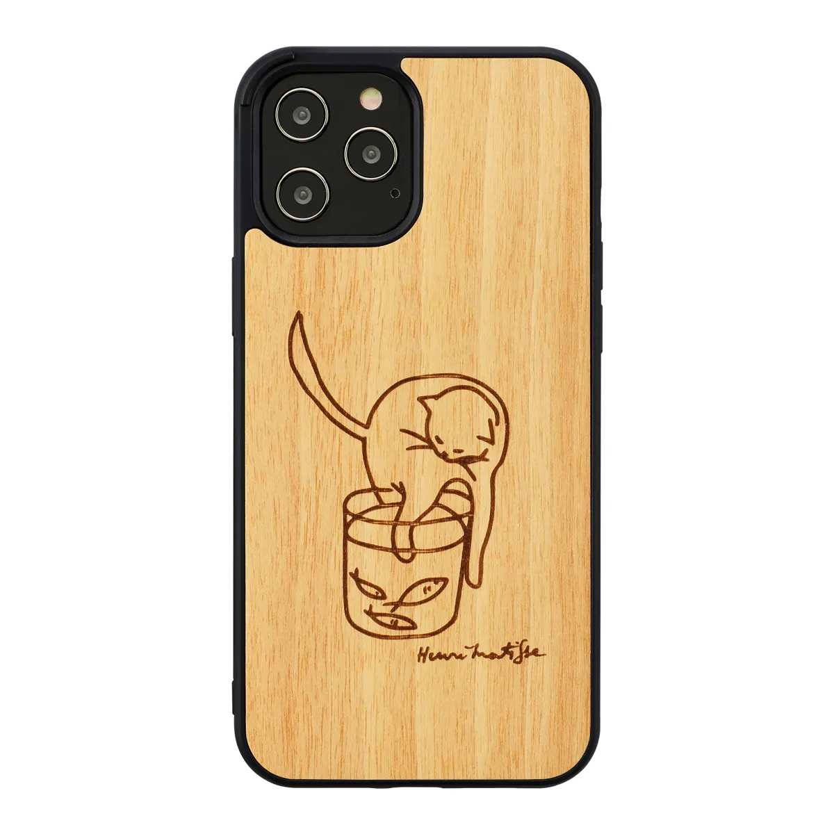 mobilux-m8671b MAN&WOOD case for iPhone 12/12 Pro cat with red fish