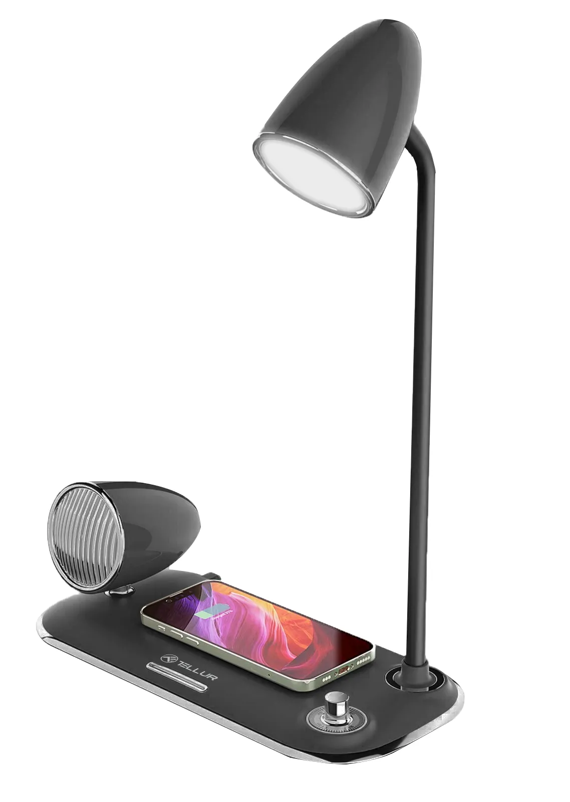mobilux-tll151361 Tellur Nostalgia Wireless Desk Charger, Bluetooth Speaker, Desk Lamp black