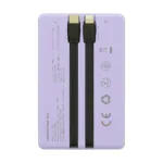 Tellur Power Bank 10000mAh, USB-C + Lightning cables built-in  purple
