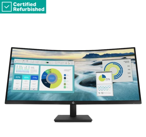 HP RENEW RENEW SILVER HP P34hc G4 Curved Charging Monitor – 34″ 3440×1440 WQHD 250-nit 100Hz AG, Curved, VA, USB-C(65W)/HDMI/DisplayPort, 4x USB-A, speakers, height adjustable/tilt, 1 years