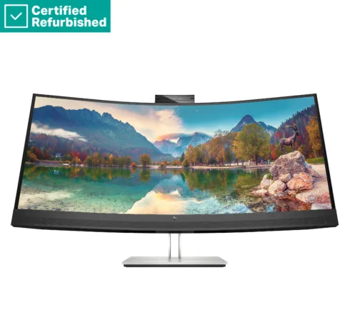 HP RENEW RENEW SILVER HP E34m G4 Curved Conferencing Monitor – 34″ 3440×1440 WQHD 400-nit 75Hz AG, Curved, VA, USB-C(65W)/HDMI/DisplayPort, 4x USB-A, speakers, 5MP webcam, RJ-45 LAN, height adjustable/tilt/swivel, 1 years