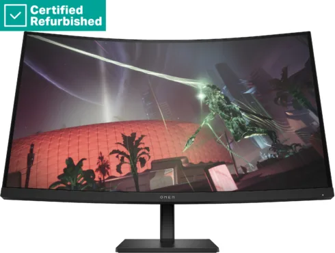HP RENEW RENEW GOLD OMEN by HP 32c Curved Gaming Monitor – 31.5″ 2560×1440 QHD 400-nit 165Hz AG, Curved, VA HDR 400, 2x HDMI/DisplayPort, height adjustable/tilt, 1 years