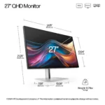 HP 727pq Series 7 Pro QHD Monitor – OPENBOX – 27″ 2560×1440 QHD 400-nit 120Hz AG, IPS Black HDR 400, USB-C(15W)/HDMI/DisplayPort Daisy-Chain, 3x USB-A, height adjustable/tilt/swivel/pivot, 3 years (replaces Z27q G3)