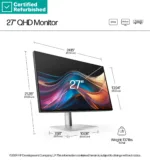 HP RENEW RENEW SILVER HP 727pq Series 7 Pro QHD Monitor – 27″ 2560×1440 QHD 400-nit 120Hz AG, IPS Black HDR 400, USB-C(15W)/HDMI/DisplayPort Daisy-Chain, 3x USB-A, height adjustable/tilt/swivel/pivot, 1 years (replaces Z27q G3)