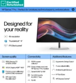HP RENEW RENEW SILVER HP 727pk Series 7 Pro 4K Charging Monitor – 27″ 3840×2160 UHD 400-nit 60Hz AG, IPS Black HDR 400, USB-C(100W)/USB-C(15W)/HDMI/DisplayPort Daisy-Chain, 5x USB-A, RJ-45 LAN, height adjustable/tilt/swivel/pivot, 1 years