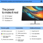 HP 732pk Series 7 Pro 4K TB4 Charging Monitor – 31.5″ 3840×2160 UHD 400-nit 60Hz AG, IPS Black HDR 400, USB-C(100W/15W)/HDMI/DisplayPort Daisy-Chain, 4x USB-A, RJ-45 LAN, height adjustable/tilt/swivel/pivot, 3 years (replaces Z32k G3)