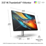 HP 732pk Series 7 Pro 4K TB4 Charging Monitor – 31.5″ 3840×2160 UHD 400-nit 60Hz AG, IPS Black HDR 400, USB-C(100W/15W)/HDMI/DisplayPort Daisy-Chain, 4x USB-A, RJ-45 LAN, height adjustable/tilt/swivel/pivot, 3 years (replaces Z32k G3)