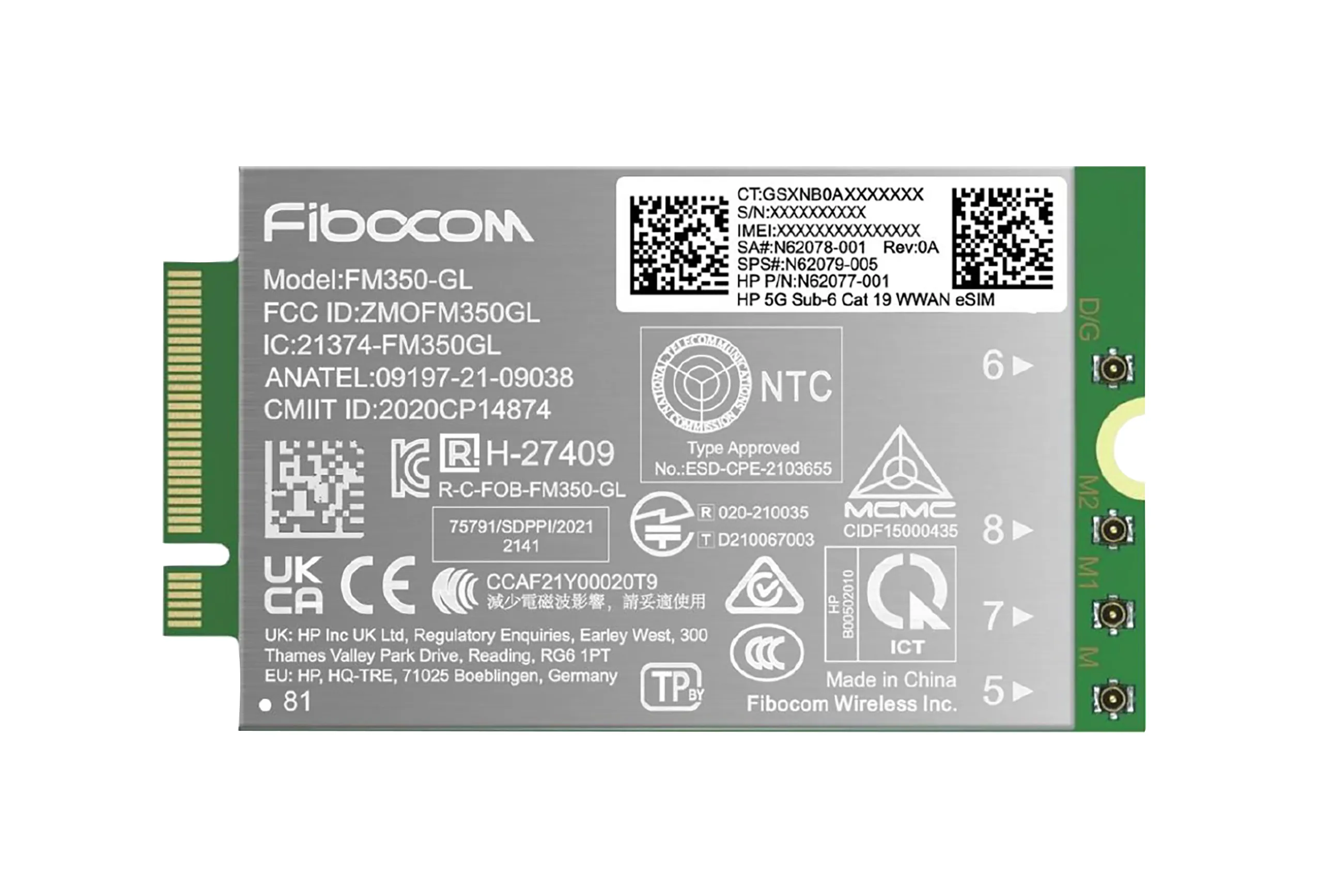 td-am5r4aa HP 5G Modem m.2 WWAN 4G/5G Sub-6 GHz FM350-GL Mobile Broadband Cellular (compatible with WWAN-ready EliteBook 830 835 840 845 860 865 1040 G11, x360 G11, ZBook Firefly Fury 14 16 G11 G11A)