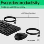 HP 225 G2 USB Wired Mouse Keyboard Combo, Copilot Key, spill resistant – Black – US ENG