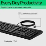 HP 125 G2 USB Wired Keyboard, Sanitizable, Copilot Key – Black – US ENG