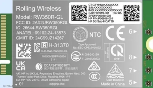 HP 5G Modem m.2 WWAN 4G/5G Sub-6 GHz FM350-GL Mobile Broadband Cellular (compatible with WWAN-ready EliteBook 8 X – G1i G1a – 13 14 16, Flip, ZBook 8 X Fury – G1i G1a – 14 16 18)