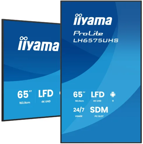 IIYAMA LH6575UHS-B2AG 65″ 4K UHD Professional Digital Signage 24/7 display featuring Android OS, FailOver and Intel® SDM slot
